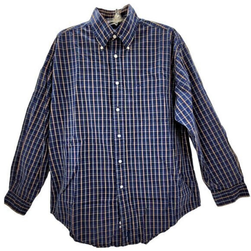 Tommy Hilfiger Blue Tan Plaid Long Sleeve Button Up Vintage Men's Shirt Top‎